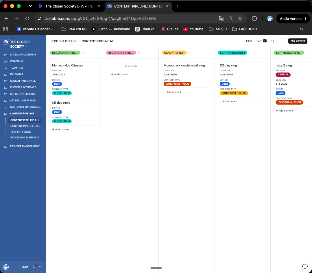 Airtable content pipeline board